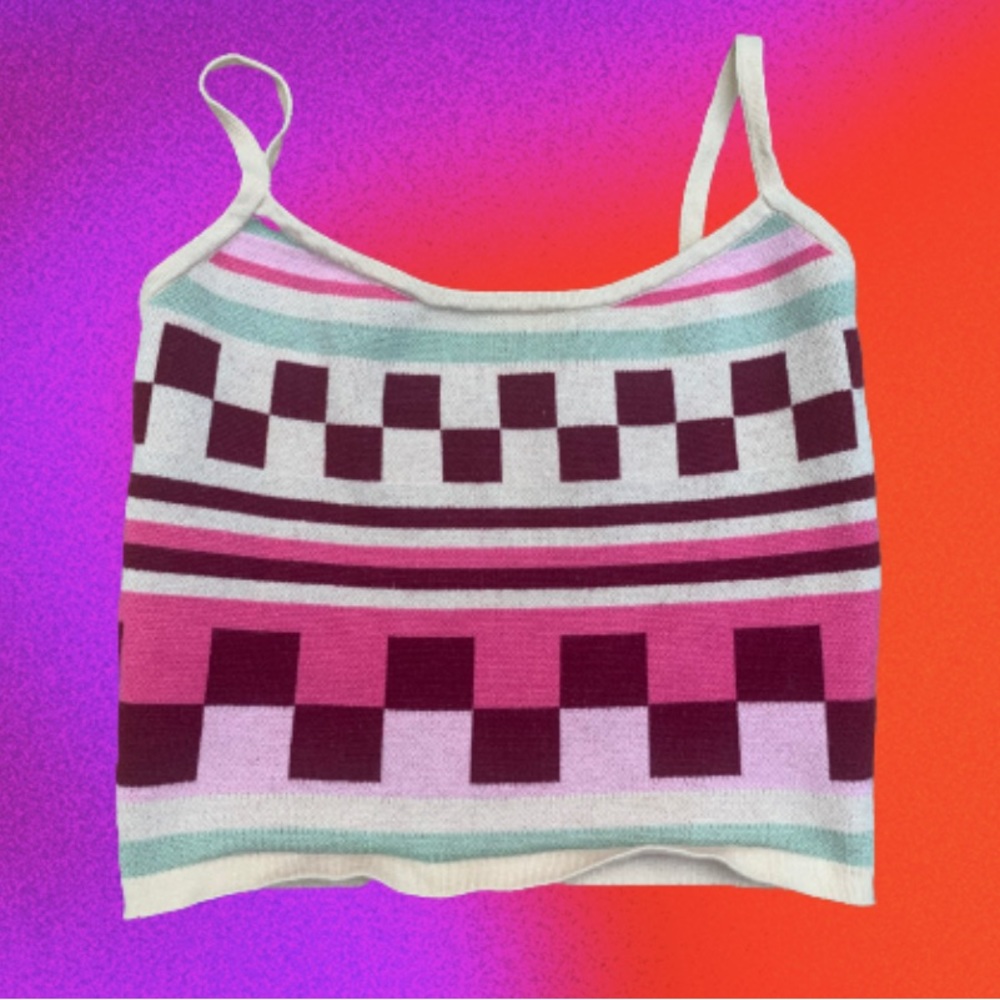 checkered knit cropped tank